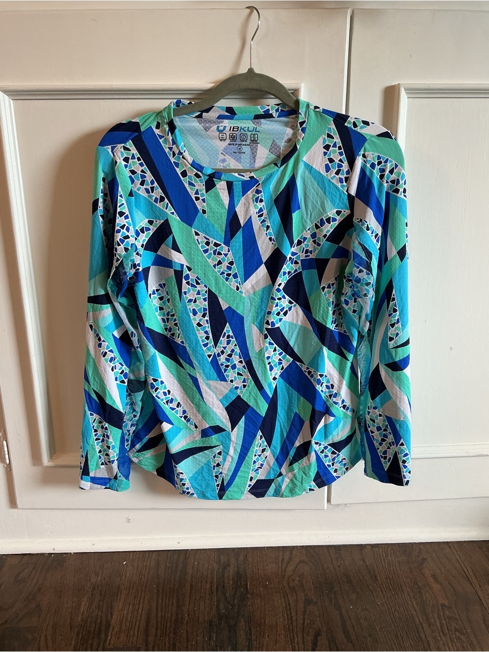 IBKUL Turquoise, Aqua & Navy Abstract Print Long Sleeve Tee